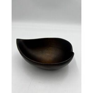 Hand Carved Wooden Bowl Leaf Form Attributed To Haiti  Rich Dark Wood Artisan